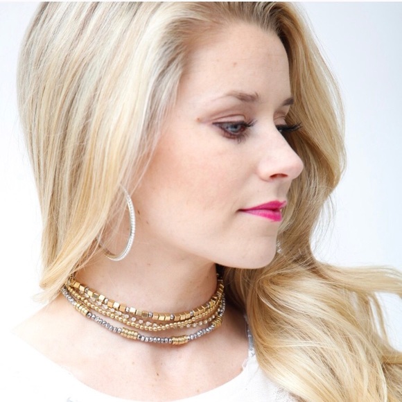 T&J Designs Jewelry - Four Strand Gray & Gold Metallic Bead Choker